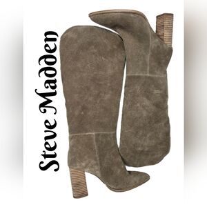 Steve Madden Bixby Womens Knee High Boots Sz 9.5M Tan Leather Pull On Block Heel